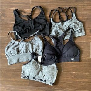 🧘‍♀️ Lot of 5 XS/S gray & black sports bralettes